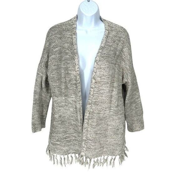 LOFT Outlet Womens Cotton Fringe Hem Open Front Cardigan Sweater Gray Size Small - Picture 1 of 7
